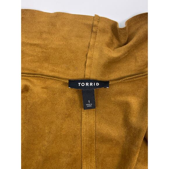 Torrid Cognac Faux Suede Drape Front Anorak Jacket Size 1 - Picture 6 of 7